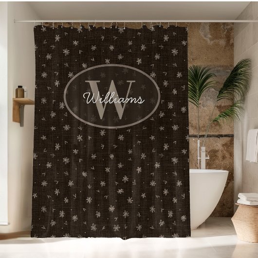 Custom Monogram Shower Curtain Hand Drawn Flowers シャワーカーテン