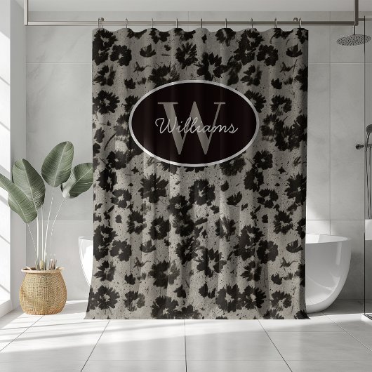 Custom Monogram Shower Curtain Modern Floral Bath シャワーカーテン