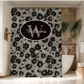 Custom Monogram Shower Curtain Modern Floral Bath シャワーカーテン