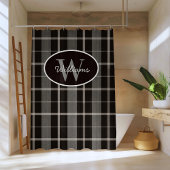Custom Monogram Shower Curtain Plaid Gray Black シャワーカーテン