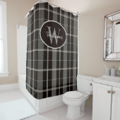 Custom Monogram Shower Curtain Plaid Gray Black シャワーカーテン (インサイチュ)