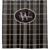 Custom Monogram Shower Curtain Plaid Gray Black シャワーカーテン (正面)