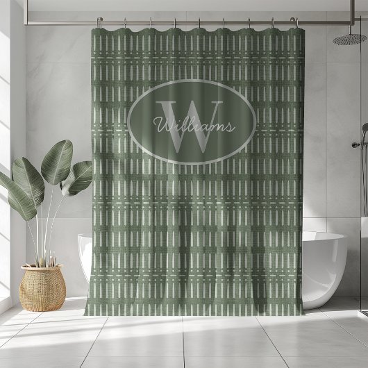 Custom Monogram Shower Curtain Sage Green Boho シャワーカーテン