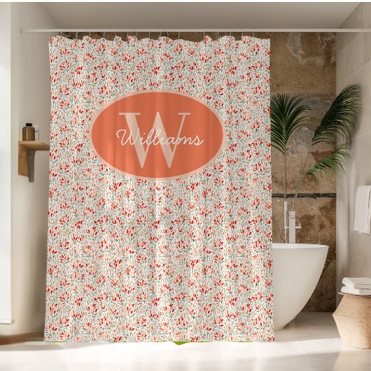 Custom Monogram Shower Curtain Terracotta Floral  シャワーカーテン