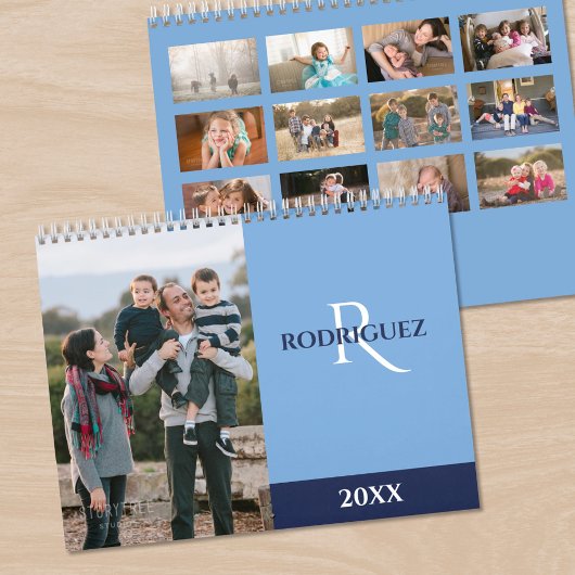 Custom Monogram Spanish Light Blue Photo カレンダー