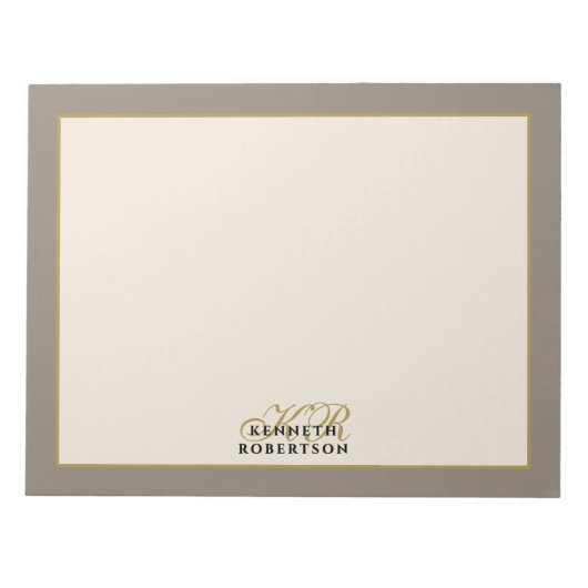 Custom Monogram Taupe Cream Gold Minimalist Men ノートパッド (正面)