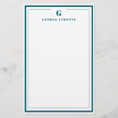 Custom Monogram Teal Blue Border Stationery  便箋 (正面)