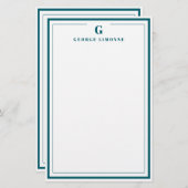 Custom Monogram Teal Blue Border Stationery  便箋 (正面/裏面)