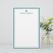 Custom Monogram Teal Blue Border Stationery  便箋 (スタンド正面)