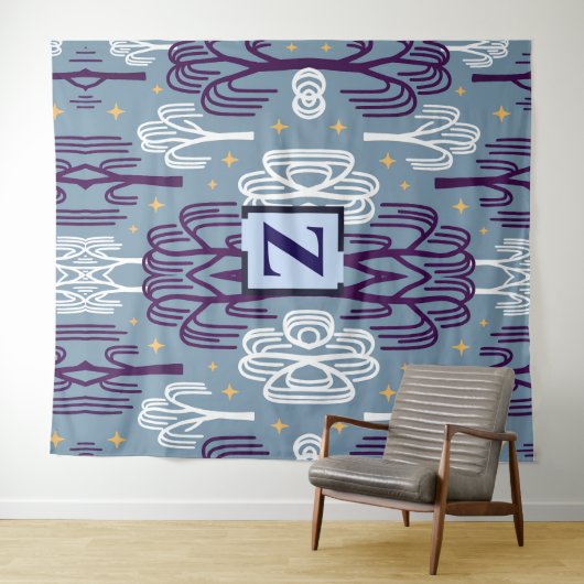 Custom Monogram Willow Tree Blue Wall Tapestry タペストリー (インサイチュ(横))