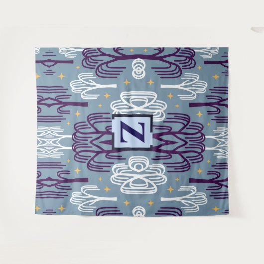 Custom Monogram Willow Tree Blue Wall Tapestry タペストリー (正面(横))