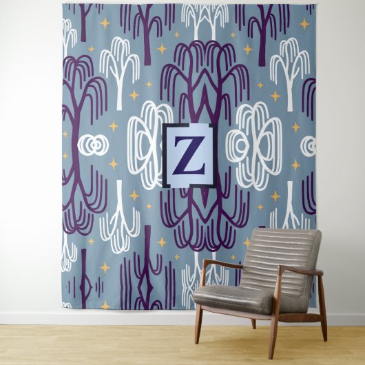 Custom Monogram Willow Tree Blue Wall Tapestry タペストリー (インサイチュ)