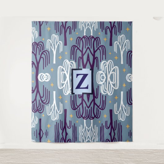 Custom Monogram Willow Tree Blue Wall Tapestry タペストリー (正面)