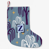 Custom Monogram Willow Tree Pattern Blue Small  スモールクリスマスストッキング (正面)