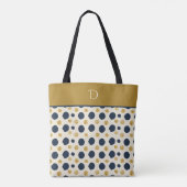 Custom Monogram with Navy & Mustard Polka Dot トートバッグ (裏面)