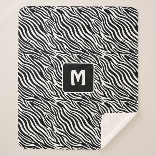 Custom Monogram Zebra Pattern シェルパブランケット (正面)
