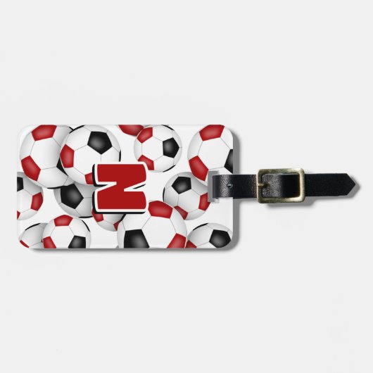 custom monogrammed athletes red black soccer ラゲッジタグ (正面横)