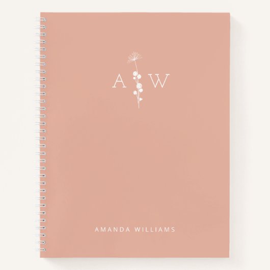 Custom Monogrammed Peach Spiral Notebook ノートブック (正面)