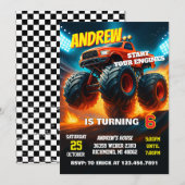Custom Monster Truck Cars Birthday Party  招待状 (正面/裏面)
