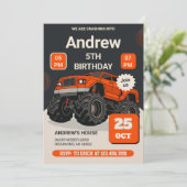 Custom Monster Truck Kids Party Birthday 招待状 (スタンド正面)