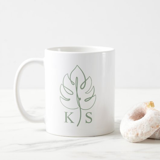 Custom Monstera Monogram Wedding Logo コーヒーマグカップ (ドーナツ)