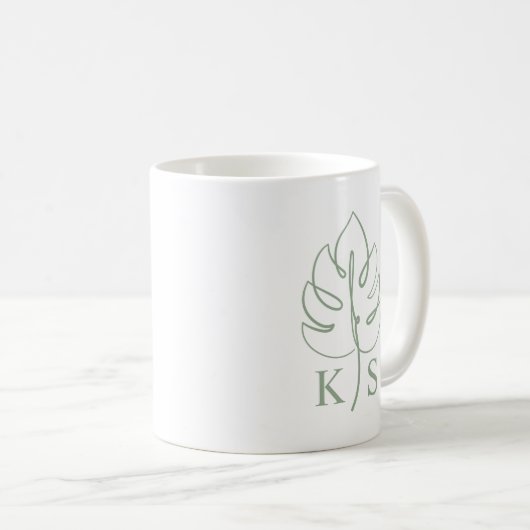 Custom Monstera Monogram Wedding Logo コーヒーマグカップ (正面右)
