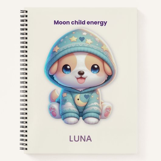 Custom Moon Child Energy Dog Journal ノートブック (正面)