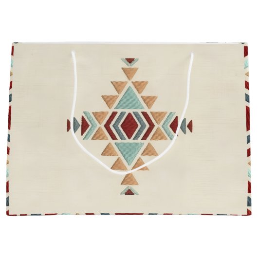Custom Moroccan Geometric Embroidery  ラージペーパーバッグ (正面)