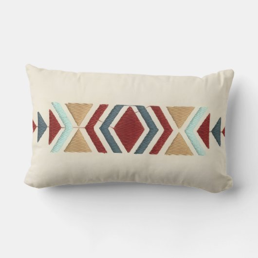 Custom Moroccan Geometric Embroidery Pattern Art ランバークッション (裏面)