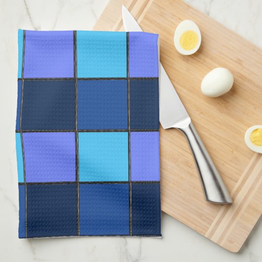 Custom  Mosaic Tile & Pixel Grid Pattern キッチンタオル (四つ折り)