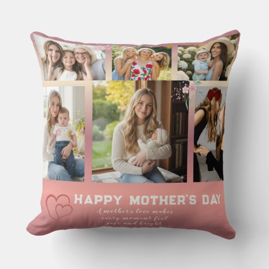Custom Mother’s Day Photo Collage Throw Pillow クッション (正面)