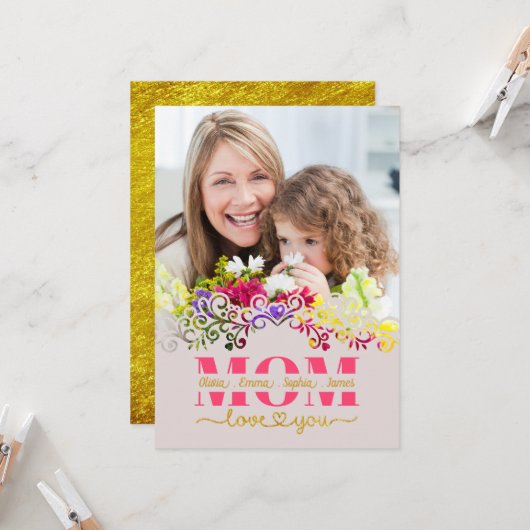 Custom Mother's Day I Photo & Personal Message カード (正面/裏面インサイチュ)