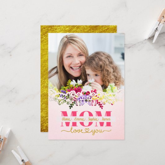 Custom Mother's Day I Photo & Personal Message カード (正面/裏面インサイチュ)