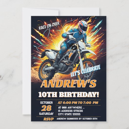 Custom Motocross Dirt Bike Birthday Biker party 招待状 (正面)
