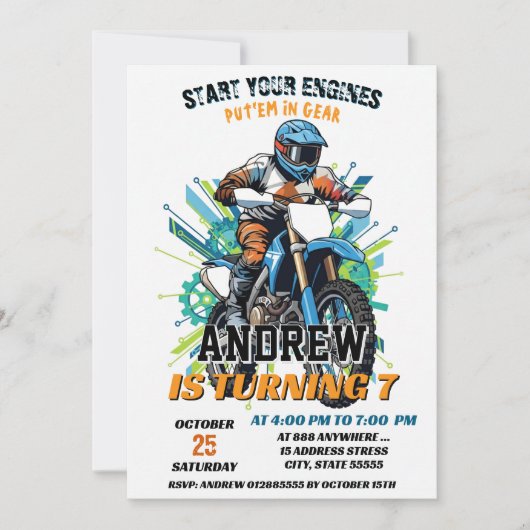 Custom Motocross Racing Dirt Boy Biker Birthday 招待状 (正面)