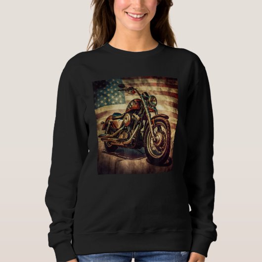 Custom Motorcycle Retro USA Flag Retro Biker Vinta スウェットシャツ (正面)
