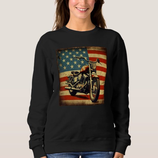 Custom Motorcycle Retro USA Flag Retro Biker Vinta スウェットシャツ (正面)
