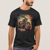 Custom Motorcycle Retro USA Flag Retro Biker Vinta Tシャツ (正面)