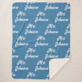 Custom Mr & Mrs Couple Blue Blanket for Newlyweds シェルパブランケット (正面)
