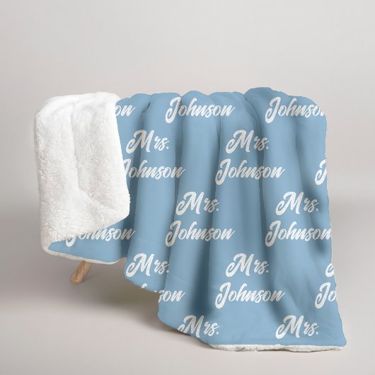 Custom Mr & Mrs Couple Blue Blanket for Newlyweds シェルパブランケット
