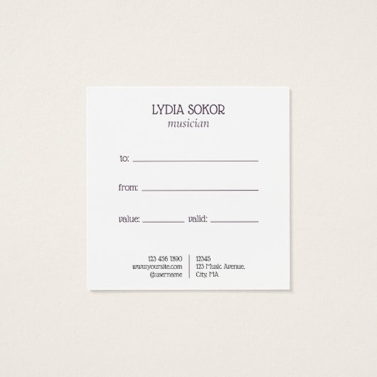 Custom Music Lessons Gift Certificate (裏面)