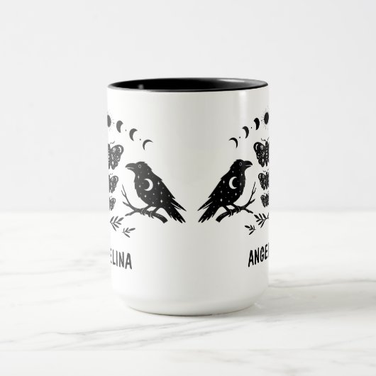 Custom Mystical Celestial Moth & Crows Goth Witchy マグカップ (中央)