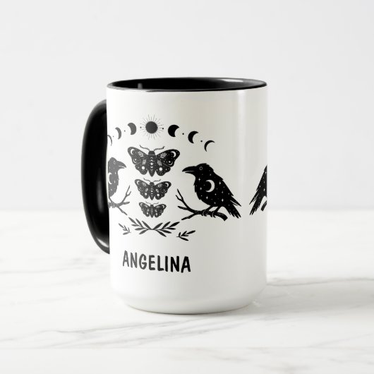 Custom Mystical Celestial Moth & Crows Goth Witchy マグカップ (正面左)