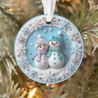 Custom name 2D Snowmen Couple Ornament オーナメント