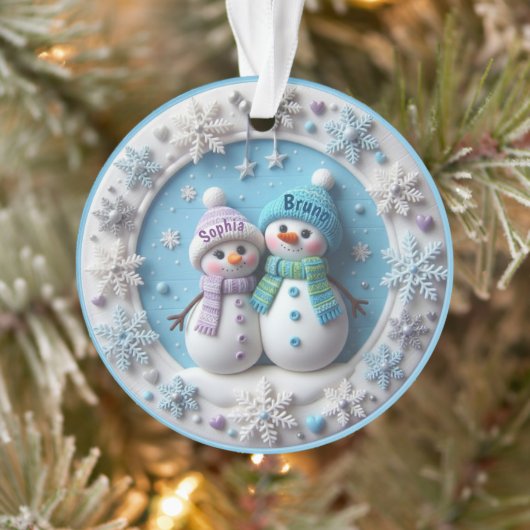 Custom name 2D Snowmen Couple Ornament オーナメント (ツリー)