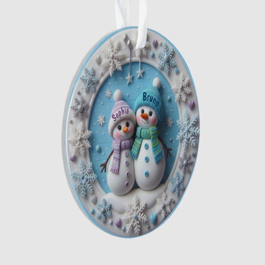 Custom name 2D Snowmen Couple Ornament オーナメント (正面)