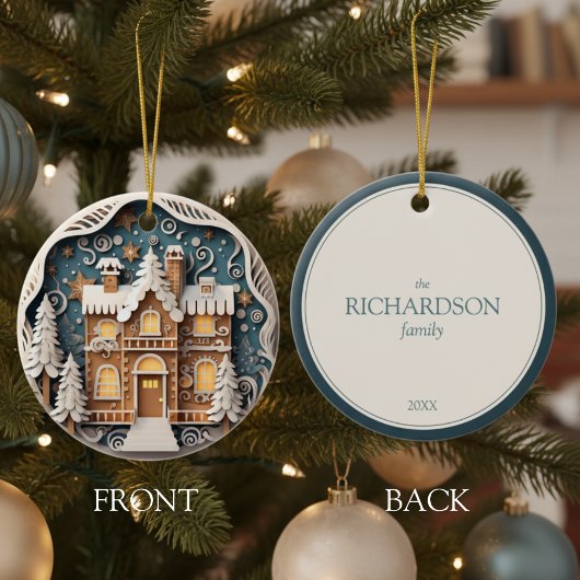 Custom Name 3D Gingerbread House Christmas セラミックオーナメント