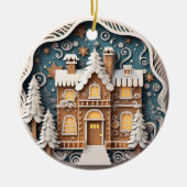 Custom Name 3D Gingerbread House Christmas セラミックオーナメント (正面)