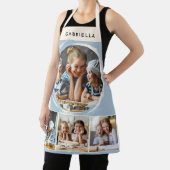 Custom Name 4 Photo Collage Elegant Blue Kitchen エプロン (インサイチュ)