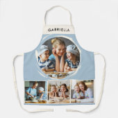 Custom Name 4 Photo Collage Elegant Blue Kitchen エプロン (正面)